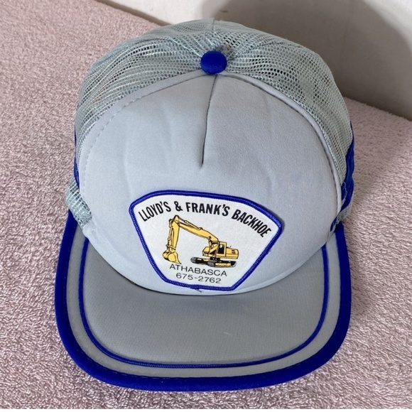 Vintage Grey Blue Lloyd’s &. Frank’s Backhoe Athabasca Mesh Back Trucker Hat - Picture 1 of 11